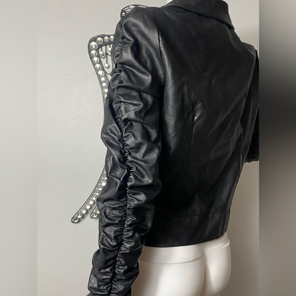 Venti6 Faux Leather Jacket with Buttons and Ruffled Sleeves, Size L - Picture 9 of 12